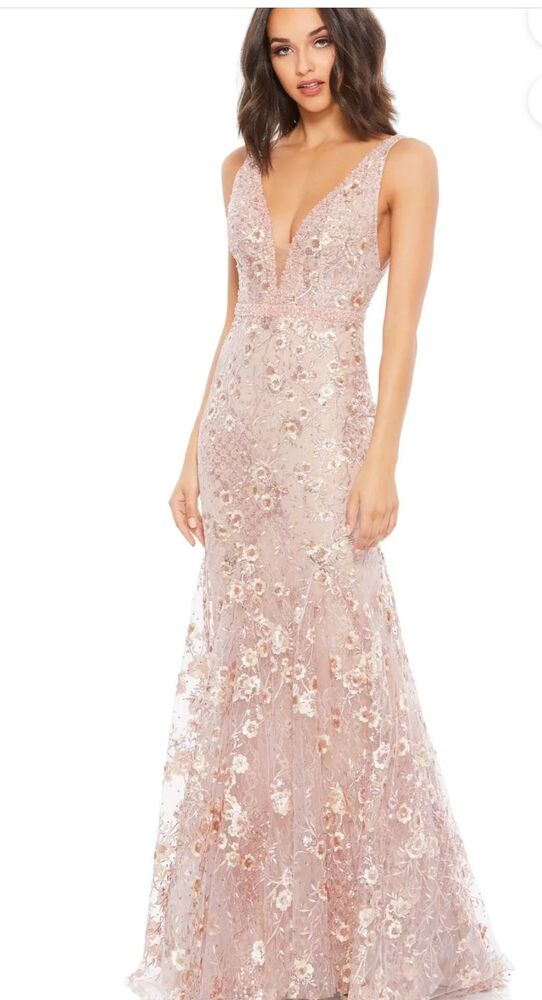 $598 Mac Duggal Women's Size 10 Pink Floral Embellished Sleeveless Gown - Picture 3 of 8